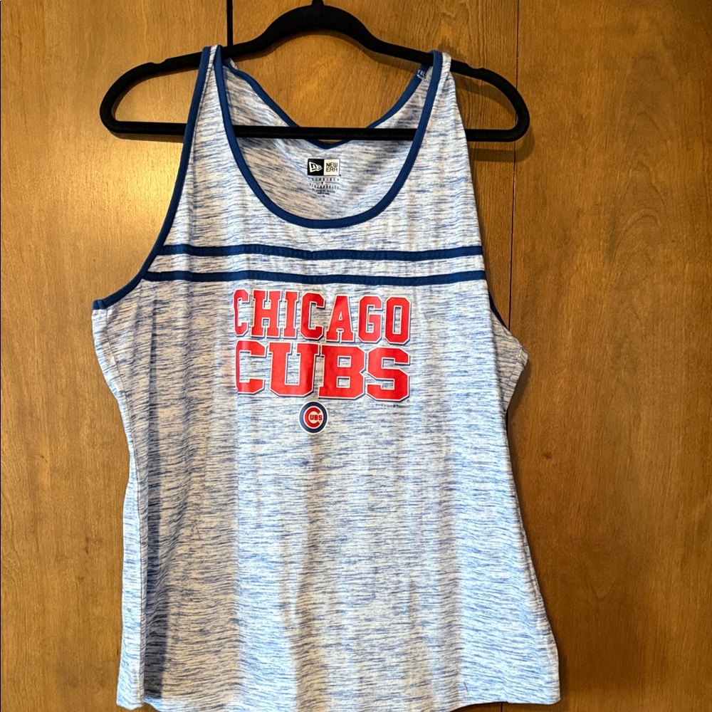 New Era Chicago Cubs Light Blue Heather Tank with Red Logo